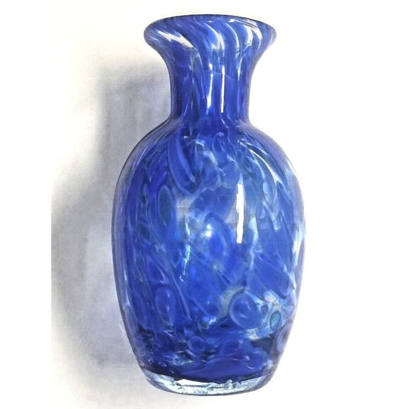 Art Glass vase Splatter Mottled/Thumb print blue White Murano style 9" abstract - Picture 8 of 9